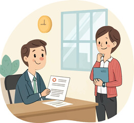 Job Interview Illustration with Employer and Candidate in Office Setting