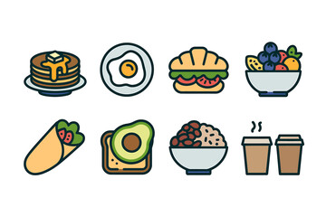Set of 8 minimalist food icons for design projects