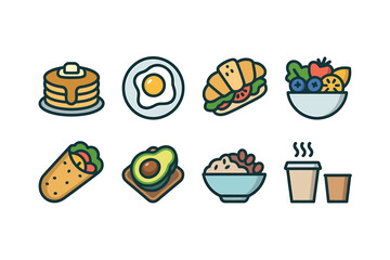 Set of 8 minimalist food icons in rgb color