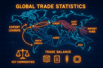 Global Trade Flow Map Showing International Commerce and Economic Exchange for Business Analysis