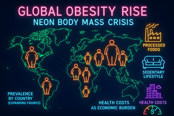 Global Obesity Crisis Infographic Showing Health Statistics and Weight Issues for Medical Education
