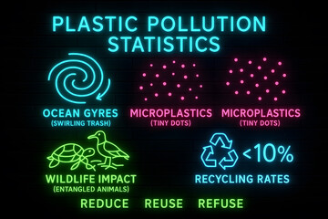 Neon Plastic Pollution Crisis Showing Environmental Damage and Waste Impact for Ecology Education