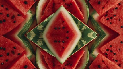 Colorful watermelon fruit arranged symmetrically high quality fruit texture fruit close up fruit photography aesthetic no people no text fruit background