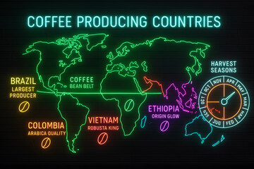 Coffee Belt Nations Map Showing Global Growing Regions for Agricultural Education