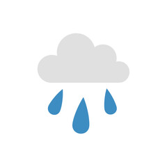A simple illustration of a gray cloud with three blue raindrops falling downwards, depicting rainy weather.