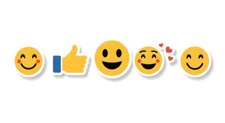 Obraz premium Happy Emojis Thumbs Up, Smiling Faces, Love Hearts - Vector Illustration