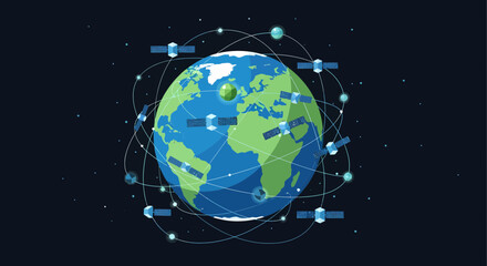 Fototapeta premium Earth Satellites Network, Global Communication Technology, Telecommunications