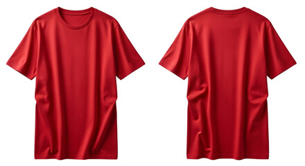 Front and back view of a plain red tshirt, isolated on transparent background