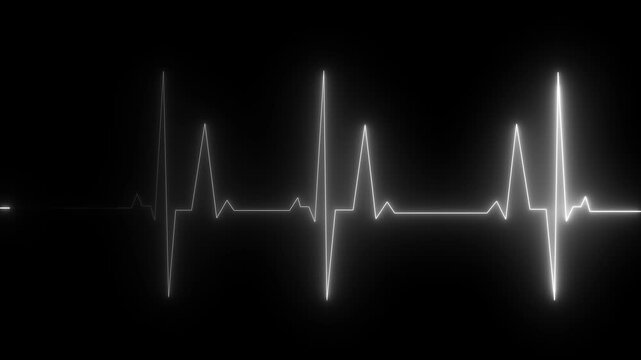 Electrocardiogram with a heart rate monitor that has a stunning blue glowing design on a black background.4k