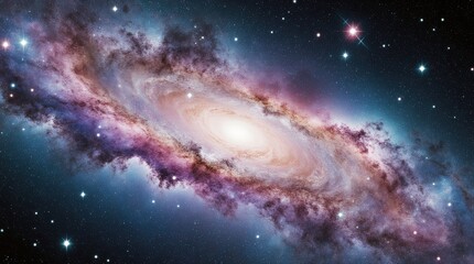 Fototapeta premium Witness the breathtaking cosmic dance of a vibrant spiral galaxy shimmering with stardust and distant stars across the vast universe