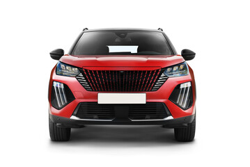 Red colored modern suv car full front view isolated on transparent background © ardasavasciogullari