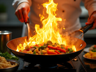 Chef tossing vegetables