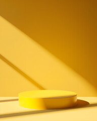 yellow podium on background. Conceptual banner for holidays. Pedestal for displaying good.