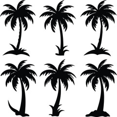 Obraz premium Six Silhouette Palm Trees Depicted in an Artistic and Minimalist Style