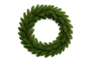 Green evergreen christmas wreath, representing festivity and winter holidays. Transparent background for easy use