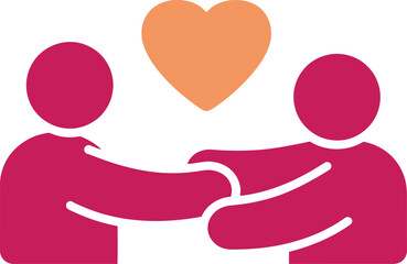 Two people holding hands heart icon above them love and support concept Flat design Vector illustration Isolated on white background