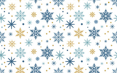 Charming seamless winter pattern with snowflakes and pine branches