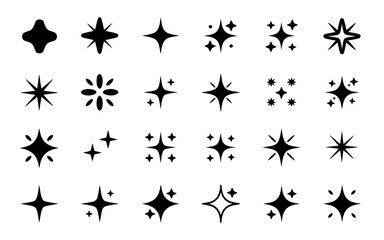 Collection of 25 black stars and sparkles for design