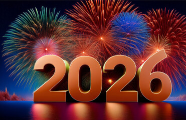 3D text 2026 with firework in background