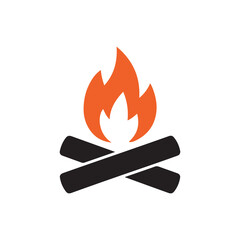 Vector campfire illustration with burning flames isolated on white background