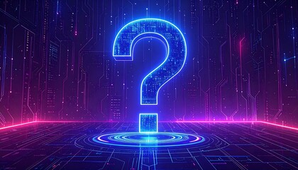 Question mark in glowing circuit board