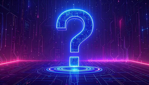 Question mark in glowing circuit board