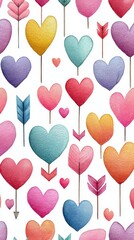 Colorful watercolor hearts and arrows design suitable for various decorative purposes