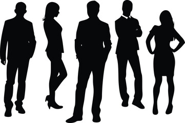 Diverse Group of Professional People Standing in Silhouette Illustration