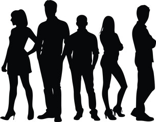 Silhouette of Five People Standing Together Representing Teamwork and Diversity