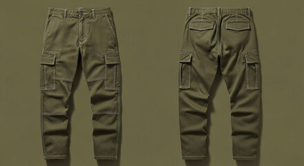Green Cargo Pants Mockup - Front and Back View of Military-Style Trousers