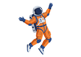 An astronaut floats in space, arms outstretched, symbolizing smart orbit flow. Bold orange and blue design, perfect for tech and space-themed visuals.