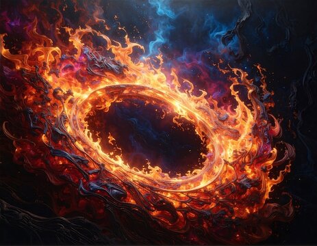 Fiery ring of abstract flames