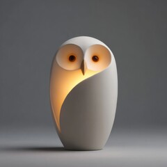 A sculpted white owl lamp illuminates the room with a warm, gentle glow.