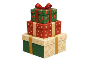 Obraz premium Stacked christmas gifts with festive patterns and ribbons, representing holiday season, celebration, and giving