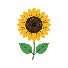 Stylized yellow sunflower with green leaves illustration.