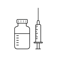 Syringe and vaccine vial line art medical illustration