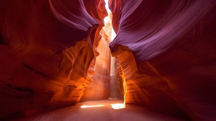 Majestic Sunlight Beams in Antelope Slot Canyon with Red Sandstone Walls