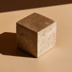 Natural cube shape on neutral background in soft lighting