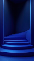 Colorful blue staircase leads to mysterious destination in modern interior design setting
