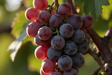 Ripe Red Grapes on Vine &ndash; Sunlit Harvest in the Vineyard