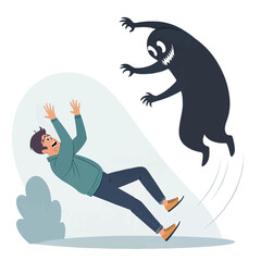 Scared Man Attacked by Shadow Monster Illustration