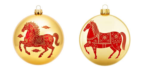 Ornate Red and Gold Horse Christmas Ornaments for Festive Holiday Decoration.Symbol of Chinese New Year 2026.