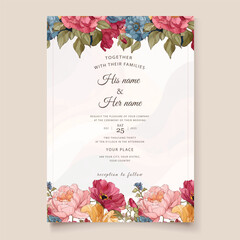 Wedding invitation card with rose floral design and vintage decoration