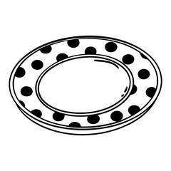 Black polka dot plate in simple line drawing style  