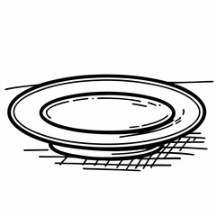 Simple line drawing of a round plate on textured surface  