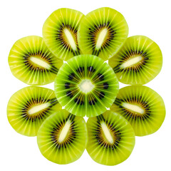 abstract pattern of sliced kiwi fruit in a circle isolated