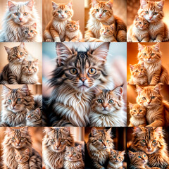 Collage of portraits of a cat with a kitten, a cat - mother and her baby