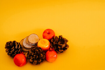 Autumn Still Life with Pumpkin and Pine Cones