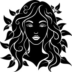 Serene Woman's Face Silhouette - Solid Black Profile on White Background