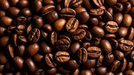 Obraz premium Overhead view of backdrop representing halves of dark brown coffee beans Roasted Coffee Beans with Rich Texture and Brown Tones